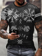 Herren Viking Style Odin Ravens & Vegvisir Bedrucktes T-Shirt zartstils